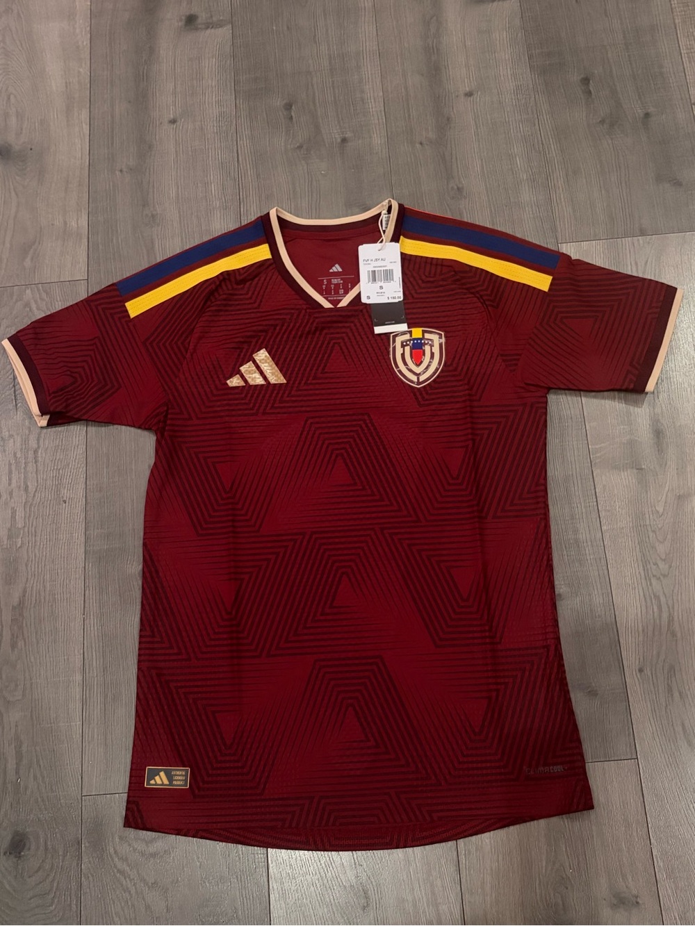 ADIDAS  Men's Burgundy Soccer Jersey with Gold, Blue & Yellow Accents